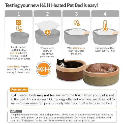 New K&H Pet Products Thermo-Kitty Heated Bed | Mocha/Tan & 16" Round (Small)