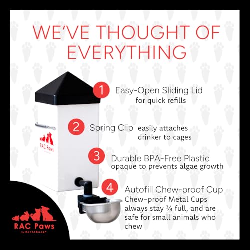 New RentACoop No-Drip 32oz Small Animal Drinking Bottle with Auto-Fill Metal Cup | Pack of 2
