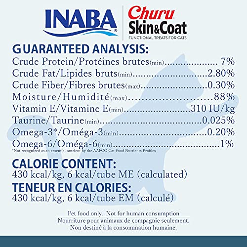New INABA Churu for Skin and Coat Lickable Purée Cat Treats | 48 tubes (0.5 oz each), 2 Flavor Variety Pack
