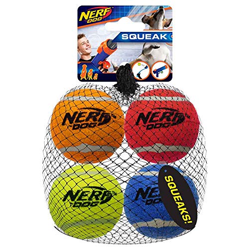 New Nerf Dog Squeak Tennis Ball | Multi-Color, 4-Pack