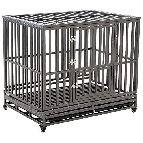 New KELIXU 46” Heavy Duty Dog Crate Large Dog Cage Metal Kennels | Black - Large