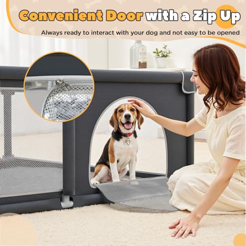 New Generic Puppy Playpen with Gate | 50 × 50 × 26 in, Gray Nylon Mesh