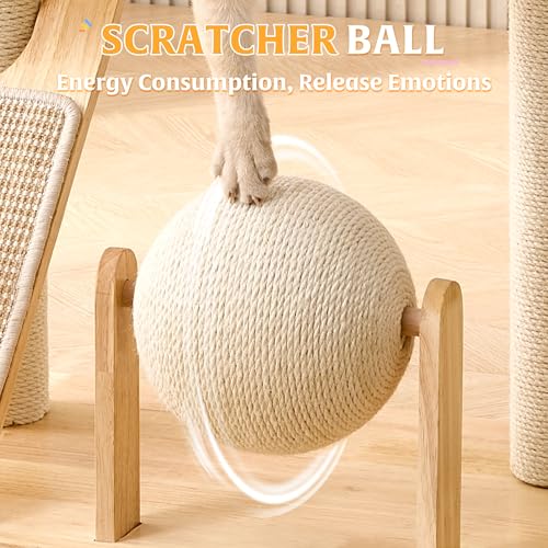 New HITTITE Solid Wood Cat Tree Tower with Scratcher Board & Ball | 37.8"