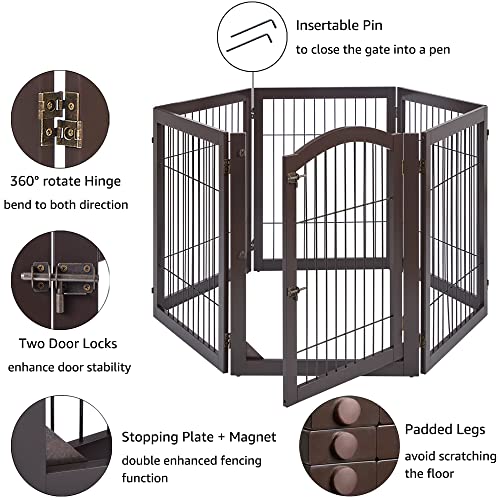 New unipaws Extra Wide Dog Gate and Pet Playpen | 144 in W × 31 in H, Espresso Wood