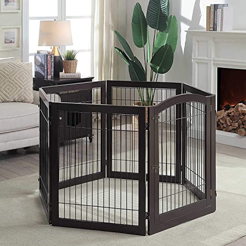 New unipaws Extra Wide Dog Gate and Pet Playpen | 144 in W × 31 in H, Espresso Wood