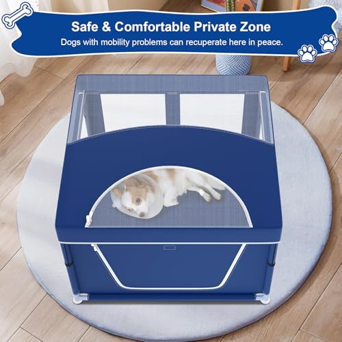 New Generic Puppy Playpen with Top Cover | 42 × 42 × 26 in, Blue Nylon Mesh