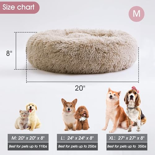 New Calming Dog Bed & Cat Bed, Anti-Anxiety Donut Cuddler | Brown, 20.0"L x 20.0"W x 8.0"Th