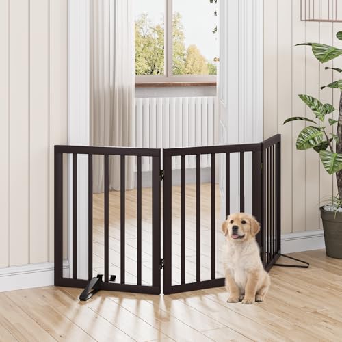 New Mino Kesper Freestanding Wooden Dog Gate for Doorways and Stairs | Adjustable, Natural Wood