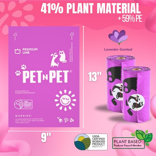New PET N PET Poop Bags for Dogs with Dispenser | Lavender, 288 Count