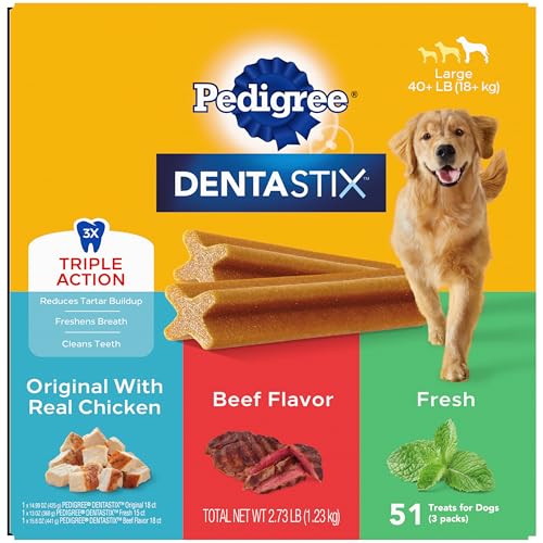 New Pedigree Dentastix Large Breed Dog Treats Variety Pack | Original, Beef & Fresh • 2.73 lb (51 treats)