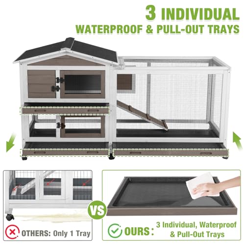 New MEDEHOO Rabbit Hutch 2-Story with Chew-Proof Ramp & 6 Wheels | 62" & Brown