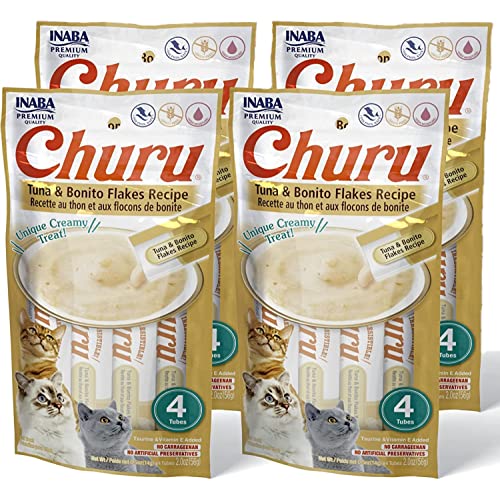 New INABA Churu Cat Treats Creamy Purée | 16 tubes (0.5 oz each), Tuna with Bonito Flakes