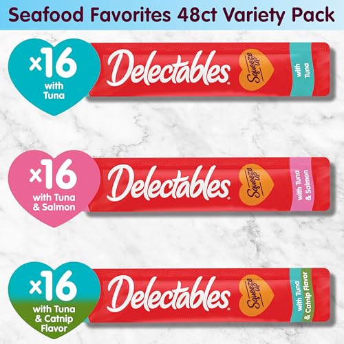 New Delectables Squeeze Up Lickable Wet Cat Treats | 48 tubes (0.5 oz each), Tuna Variety Pack