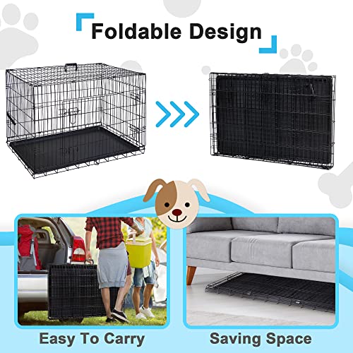 New ZENY Folding Metal Dog Crate Double Door Kennel with Tray and Handle | 30/36/42 Inch - Black