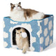 New Lesure Indoor Cat Bed Cube w/ Hanging Ball | Cozy Clouds Blue & 17"