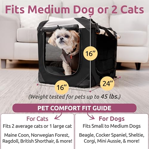New PetLuv Soft-Sided Carrier | Large 24"×16"×16", Black