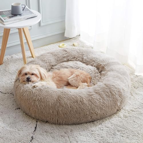 New Calming Dog Bed & Cat Bed, Anti-Anxiety Donut Cuddler | Brown, 20.0"L x 20.0"W x 8.0"Th
