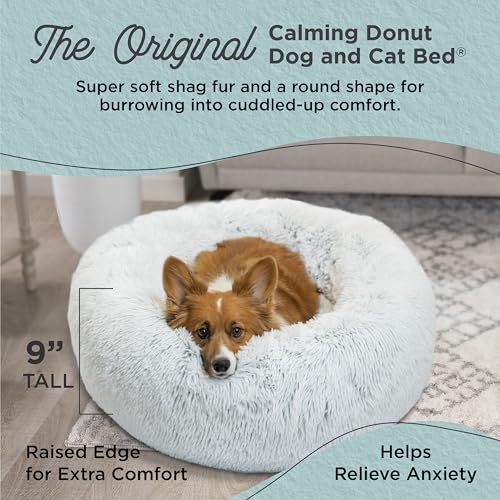 New Best Friends by Sheri Original Calming Donut Dog and Cat Bed | Shag Faux Fur, Frost Gray, (30in x 30in)
