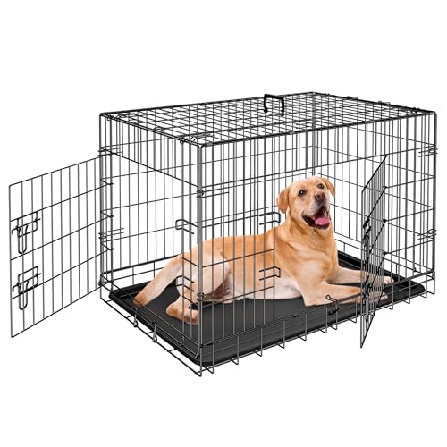 New ZENY Folding Metal Dog Crate Double Door Kennel with Tray and Handle | 30/36/42 Inch - Black
