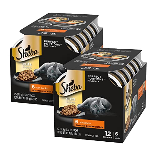 New Sheba Perfect Portions Cuts in Gravy Wet Cat Food | 12 twin pack trays (24 servings), Roasted Chicken