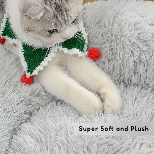 New Calming Dog Bed & Cat Bed, Anti-Anxiety Donut Dog Cuddler Bed | Shag Frost, 20.0"L x 20.0"W x 8.0"Th