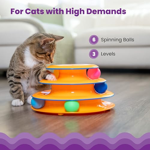New Catstages Tower of Tracks 3-Level Cat Track Toy with 6 Balls | Orange