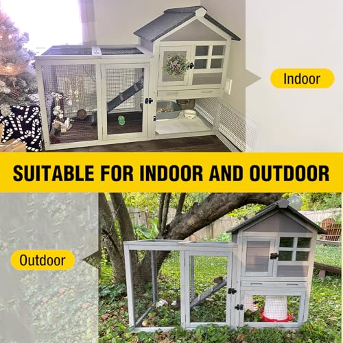 New Aivituvin Rabbit Hutch Indoor Bunny Cage (51.6" - 1 Set, Grey)