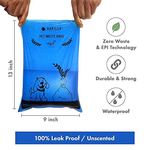 New Gorilla Supply Pet Poop Waste Bags with Dispenser | Blue, 3 Rolls