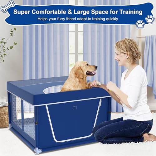 New Generic Puppy Playpen with Top Cover | 42 × 42 × 26 in, Blue Nylon Mesh