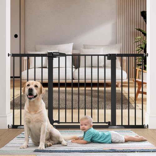 New BABELIO Extra Wide Baby/Dog Gate PressGuard P7 (Auto-Close, Pressure Mounted) | 29-55 in, Black