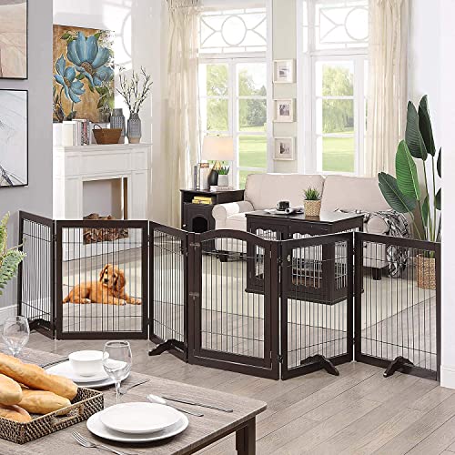 New unipaws Extra Wide Dog Gate and Pet Playpen | 144 in W × 31 in H, Espresso Wood