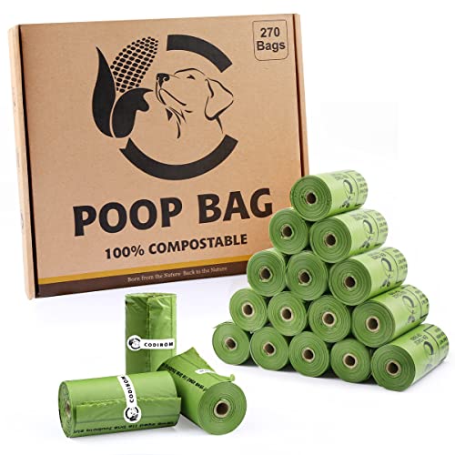 New Certified Compostable Dog Poop Bags | Forest Green, Unscented, 270 Count (18 Rolls x 15)