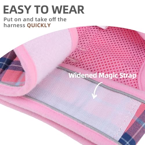 New PUPTECK Bunny Rabbit Harness and Leash Set | Plaid Pink - L