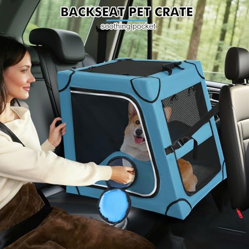 New SNAGLEPAW Portable Dog Crate Metal Frame Pet Carrier for Car Travel | M - Blue