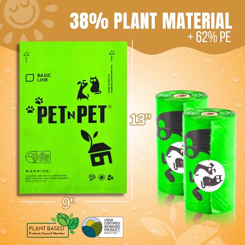 New PET N PET Poop Bags for Dogs | Green, Unscented, 270 Count, 9" x 13"