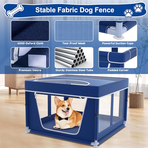New Generic Puppy Playpen with Top Cover | 42 × 42 × 26 in, Blue Nylon Mesh