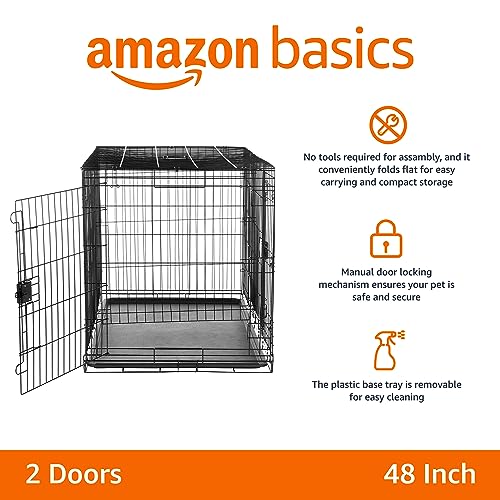 New AMAZONBASICS Durable, Foldable Metal Wire Dog Crate with Tray, Double Door | Black - 48 x 30 x 32.5 in