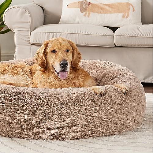 New Bedsure Calming Donut Dog Bed for Extra Large Dogs | Camel