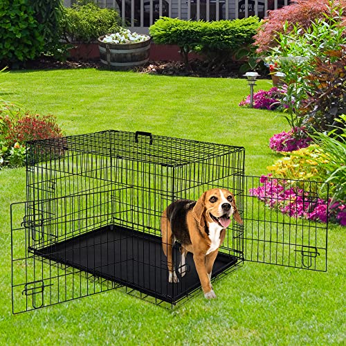 New ZENY Folding Metal Dog Crate Double Door Kennel with Tray and Handle | 30/36/42 Inch - Black