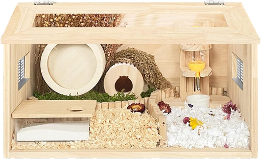 New Erbaofd Wooden Hamster Cage with Acrylic Windows & Accessories | 50×30×30 cm