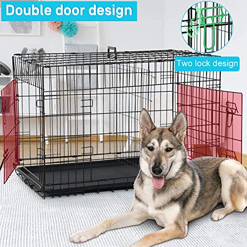 New TFFNEW Large Dog Crate Kennel Metal Wire Double-Door Folding Cage | 48 Inch - Large/Medium