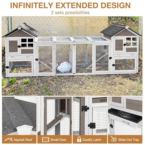 New Aivituvin Rabbit Hutch Indoor/Outdoor with Run Pull-Out Upper Tray | 51.6" L & Brown