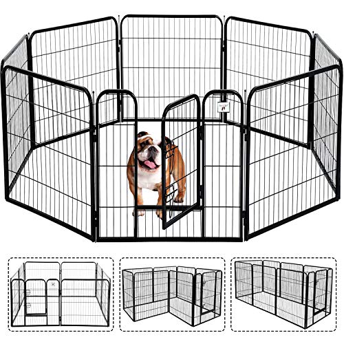 New HCY Large Dog Kennel Puppy Playpen (8 Panels Foldable) | 32 in H, Black