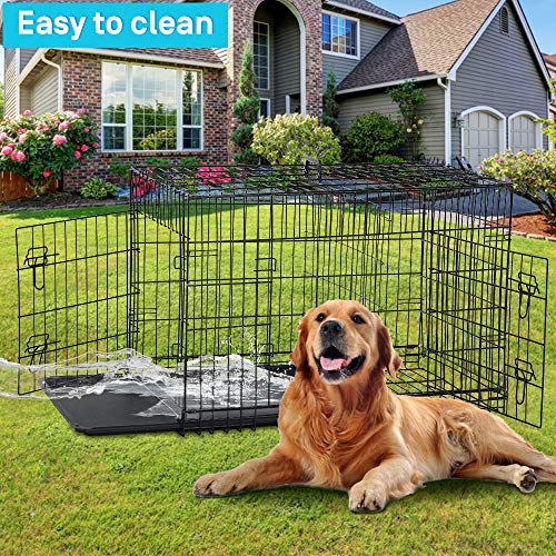 New TFFNEW Large Dog Crate Kennel Metal Wire Double-Door Folding Cage | 48 Inch - Large/Medium