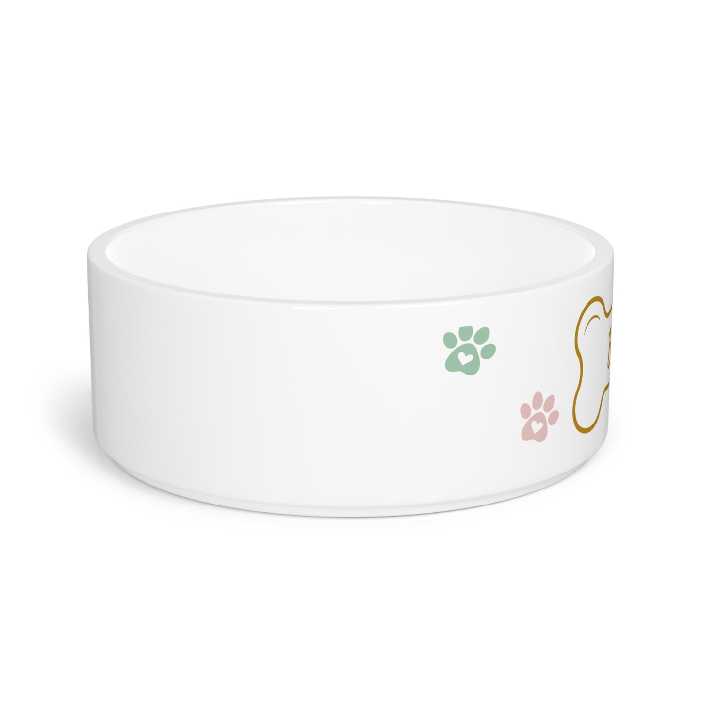 Personalized Ceramic Pet Bowl with Name Bone & Colorful Paw Prints (Custom Name)