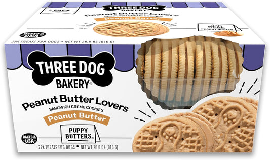 Three Dog Bakery Peanut Butter Lovers Dog Treats | Creamy Peanut Butter Filling • 28.8 oz