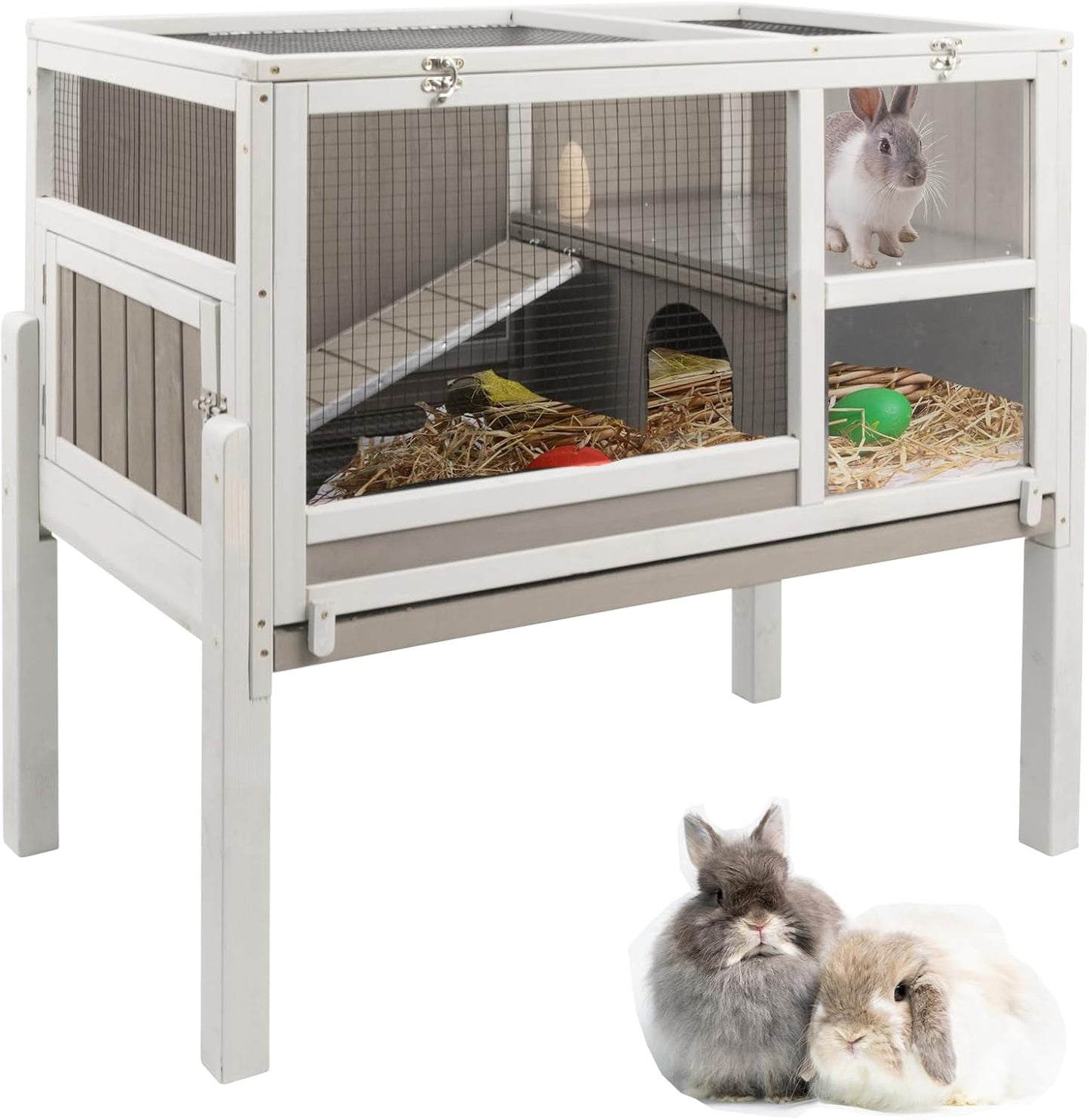 New Ketive Rabbit Hutch Indoor Wooden Bunny Hutch with Stand & Ramp