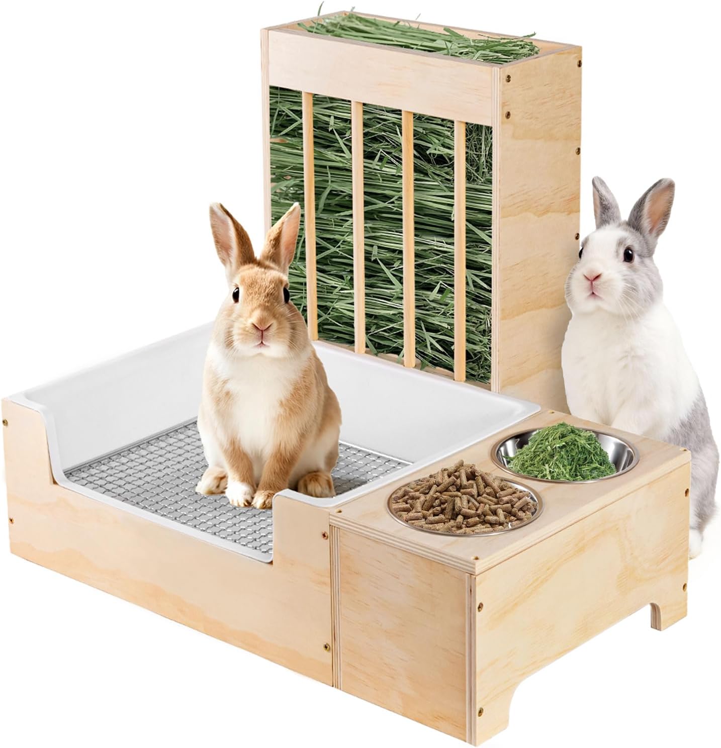 New Essenhome Extra-Large 3 in 1 Rabbit Litter Box | Wood