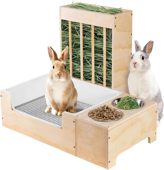 New Essenhome Extra-Large 3 in 1 Rabbit Litter Box | Wood