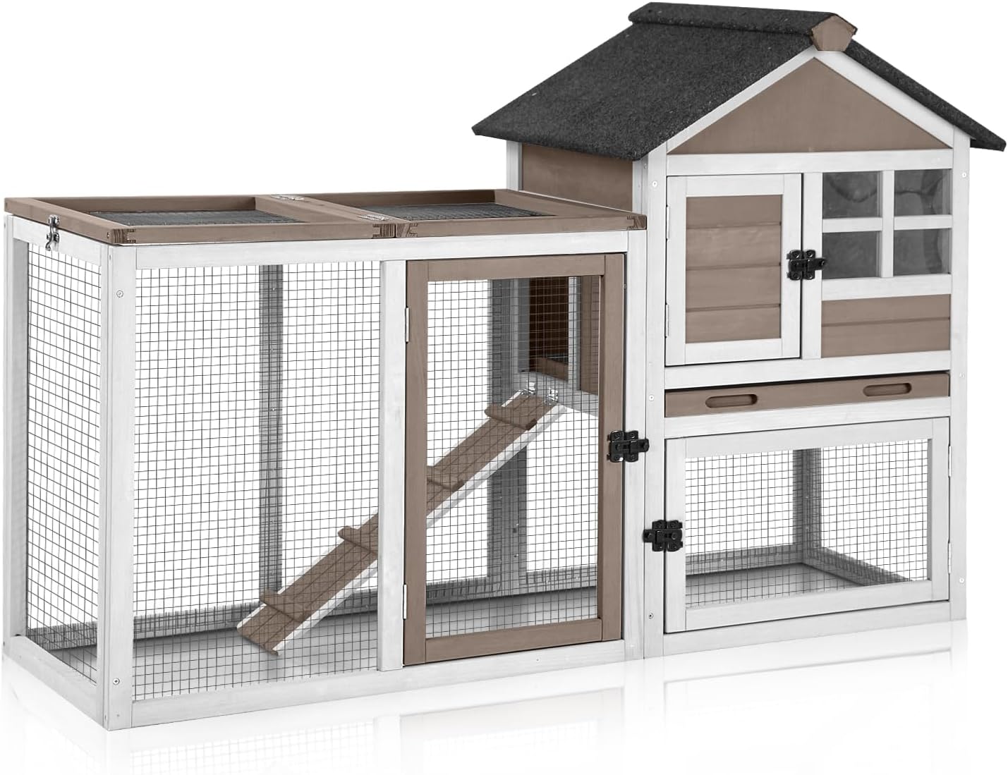 New Aivituvin Rabbit Hutch Indoor/Outdoor with Run Pull-Out Upper Tray | 51.6" L & Brown